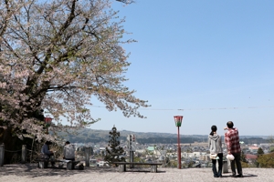 船岡山からの景色を楽しむ来場者の画像