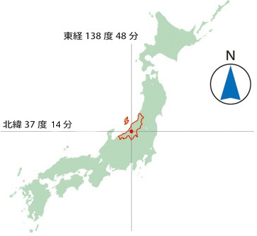 日本の中の小千谷市の位置